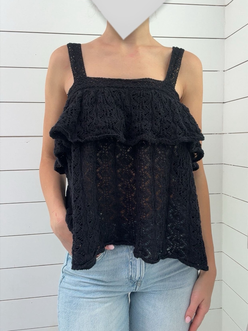 100% cotton Zara Black Ruffle Tank Top - Women